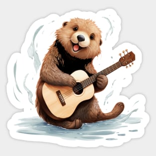 Cute Sea Otter playing guitar Sticker